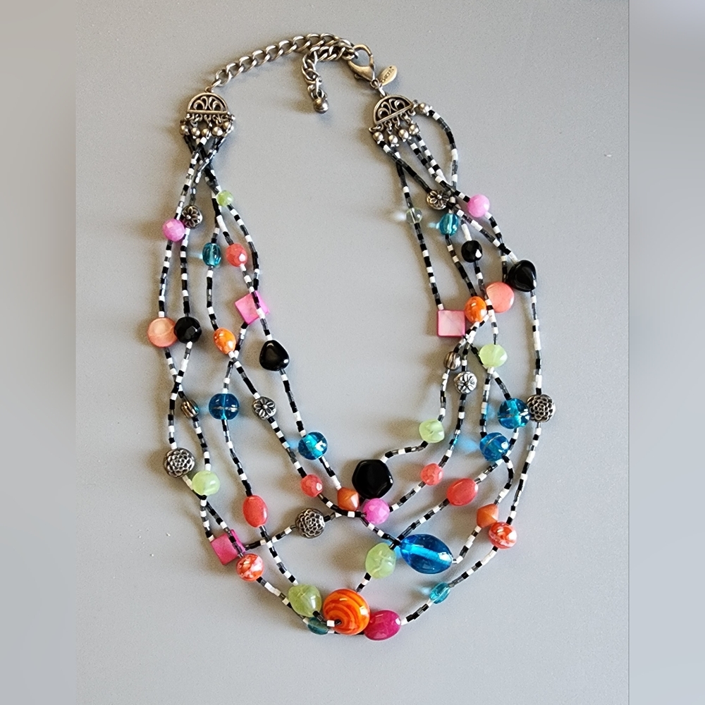 Chico's Multi Strand Beaded Necklace Black Multicolor